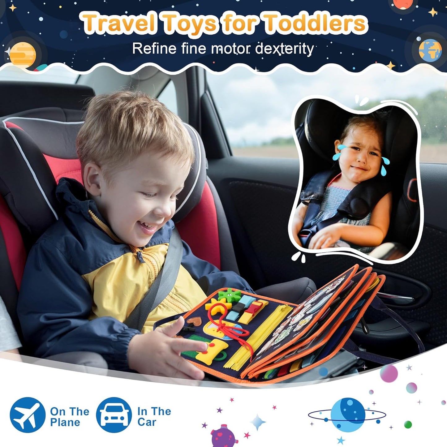 Teefrye Toddler Busy Board Montessori Toys for Toddlers 1-3 Year Old Educational Activity Book Board Sensory Travel Toys Ages 3-5 Preschool Learning Fine Motor Skills Toy Quiet Book Gift for Kids