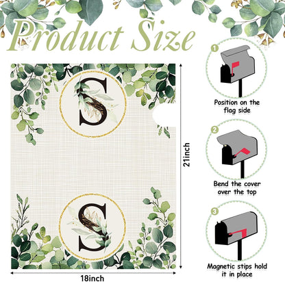 Tiamon Monogrammed L Mailbox Covers Magnetic Eucalyptus Welcome Letter Box Wrap Standard Size 21x18 Inch Spring Summer Leaves Mailbox Decor Eucalyptus Letter Numbers Decoration for Outdoor Garden Yard