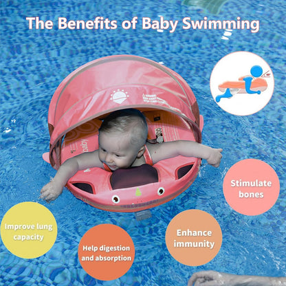 Baby Pool Float with UPF50+ 3D Adjustable Canopy, Add Tail Mambobaby Float Non Inflatable Infant Floats for Pool, Cartoon Narwhal Baby Floats (NPink with Canopy-U05NPCTLUROHML01U05)