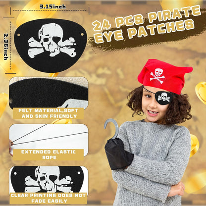 Libima 24 Pack Pirate Costume Accessories Set - Felt Eye Patches & Retractable Plastic Telescopes for Kids Birthday Party Favors, Gasparilla & Halloween Cosplay Dress Up(Vintage Style)
