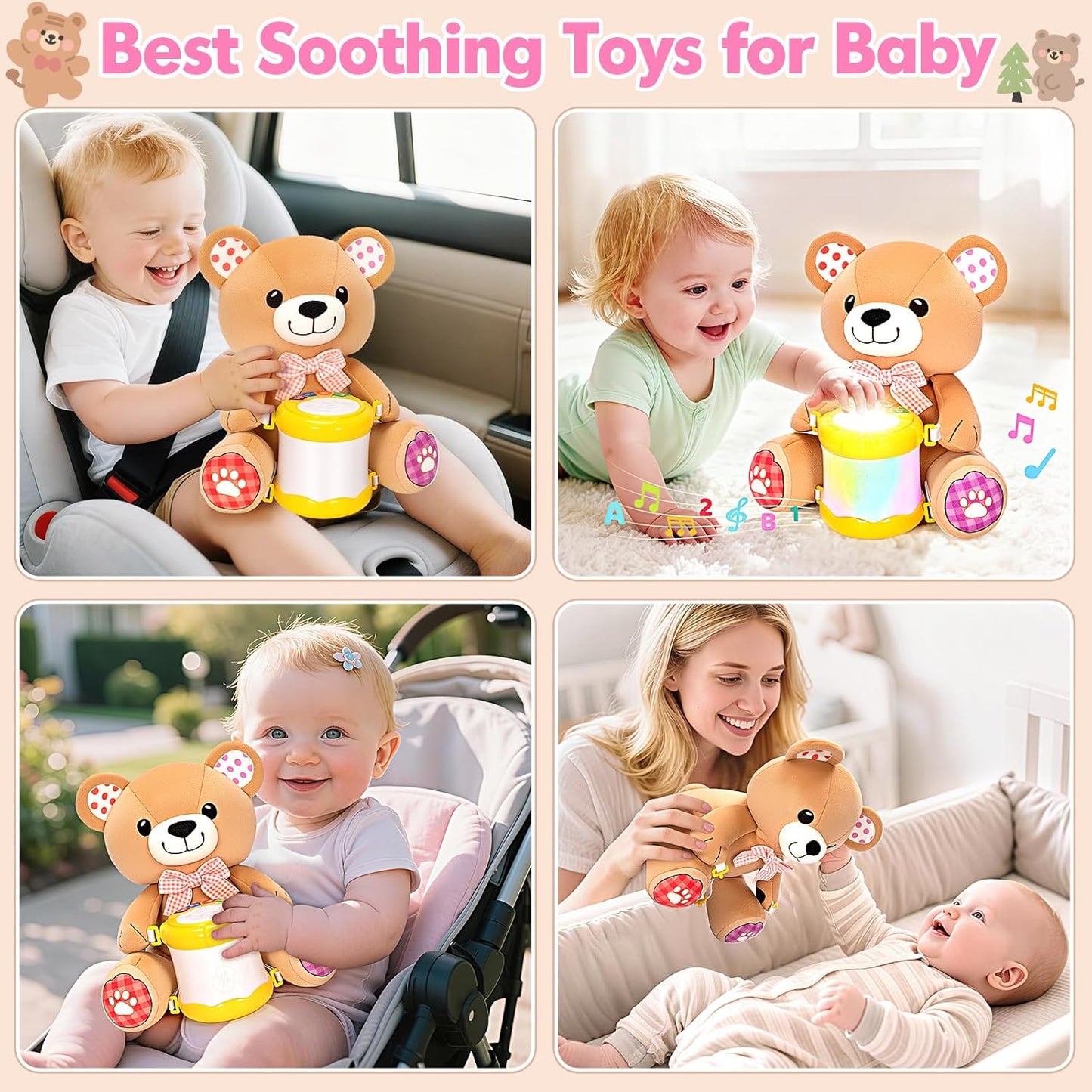 Hodurgyi Baby Toys 6-12 Months, Bear Musical Plush with Lights,ABCs,Animal Sounds, Numbers, Infant Early Learning Toy, Christmas Birthday Gifts for 6+ Month Boys &Girls