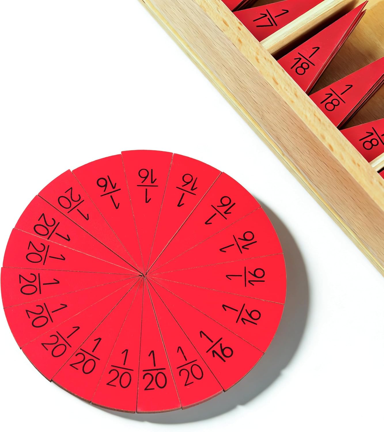 Premium Montessori Cut-Out Fraction Circles – 11 to 20 Equal Parts, Solid Beechwood Advanced Fraction Insets, Wooden Math Manipulative for Fraction Concepts, Homeschool Classroom Kids Ages 6-12