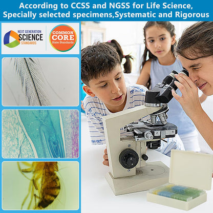 Microscope Slides with Specimens for Kids, 30 Lab-Grade Prepared Microscope Slides, Animal Plant Microbe Cells, STEM Biology Kit for Kids Ages 6-8 Homeschool, Classroom Labs & Science Education