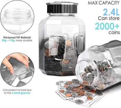 X-Large Piggy Bank for Adults Kids, Vcertcpl Digital Coin Counting Bank with LCD Counter, 2.4L Capacity, Great Coin Counter Bank Money Counting Jar with Total Amount Displayed, Bank for All US Coins