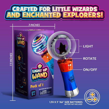 IPIDIPI TOYS Spinning Light Up Magic Wand for Kids, 2 Pack, LED Sensory Globe Wand - Easter Basket Stuffers Light Up Toys, Small Gift, Goodie Bag - Birthday Party Favors for Boys and Girls