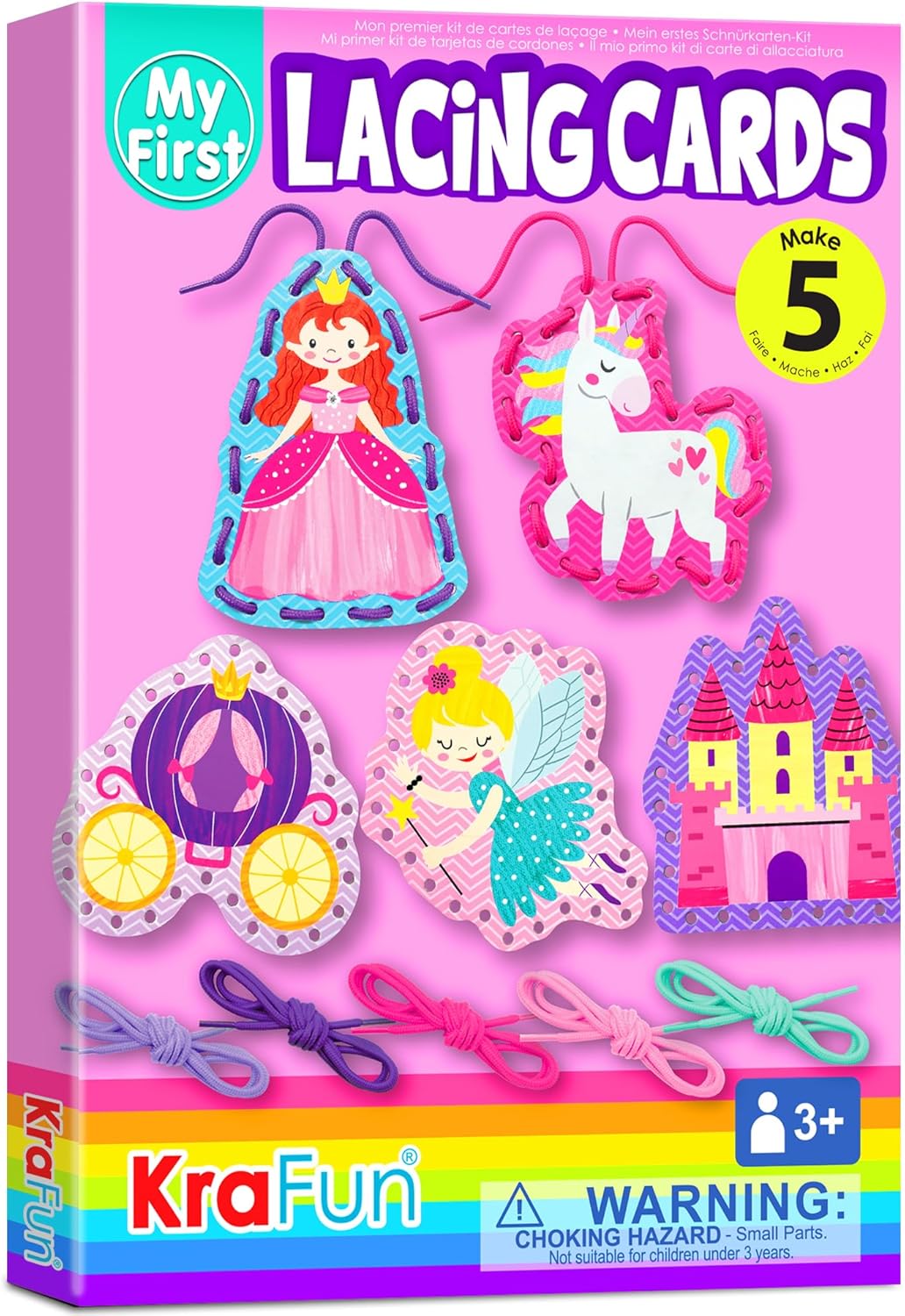 KRAFUN My First Lacing Cards Kit for Toddlers & Kids Age 3+, 10 Safari Animal Arts & Crafts Projects, Fine Motor Skills Toys with Lion Monkey Elephant Tiger Giraffe Hippo Zebra Bear