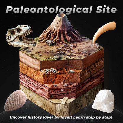 EDUMAN Paleontological Site Fossil Dig Kit for Kids, Dig Up 4 ERAS Ancient Creatures Kit, Archaeology Kits with Rocks and Minerals, Educational Stem Toy for Kids Age 6+, Birthday Gift for Boys Girls