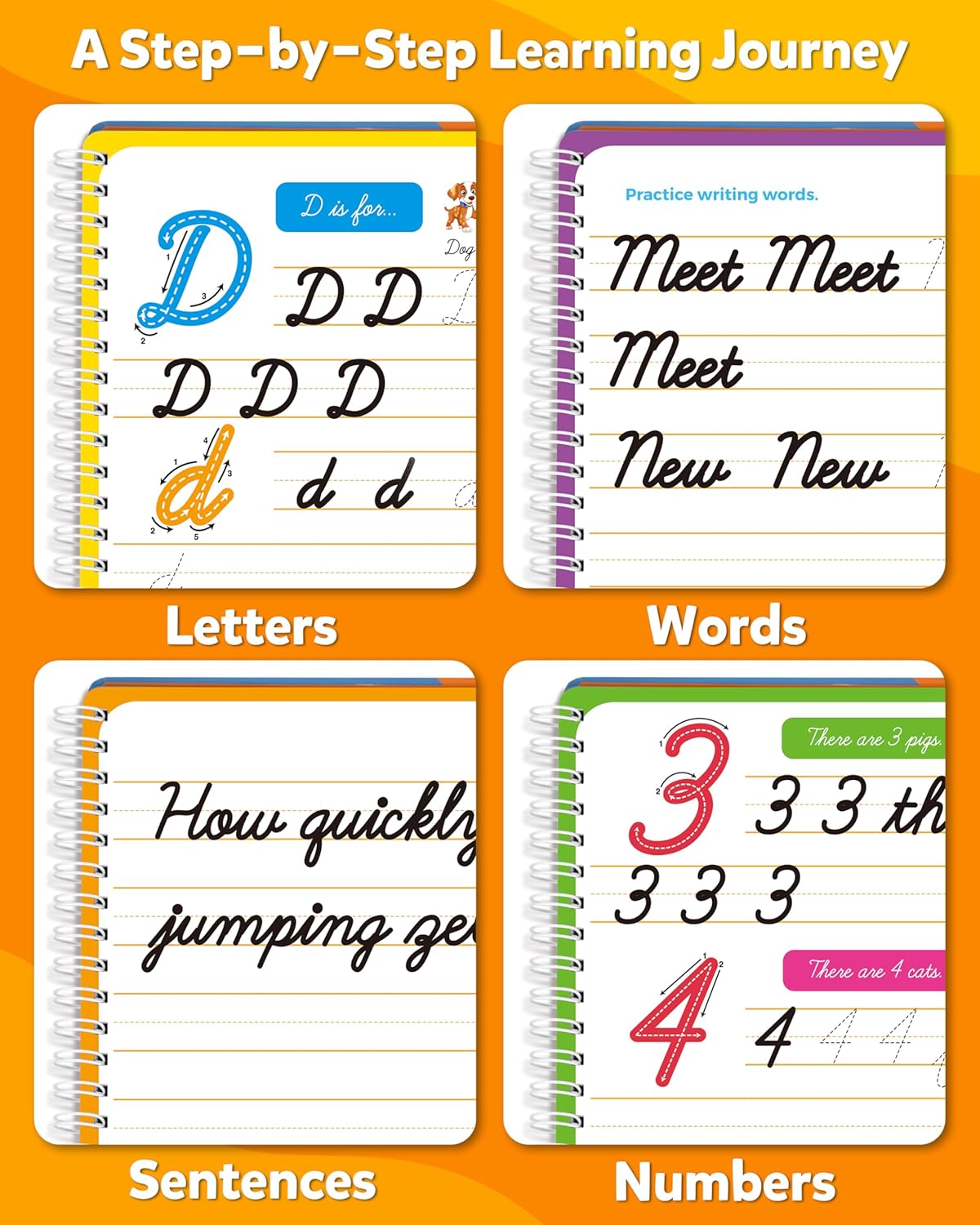 Coogam Magic Practice Copybook for Kids Age 3-12, Dry-Erase Writing Practice Book - Cursive Handwriting Aid With Alphabet Nmubers Words Sentences for Children and Beginners
