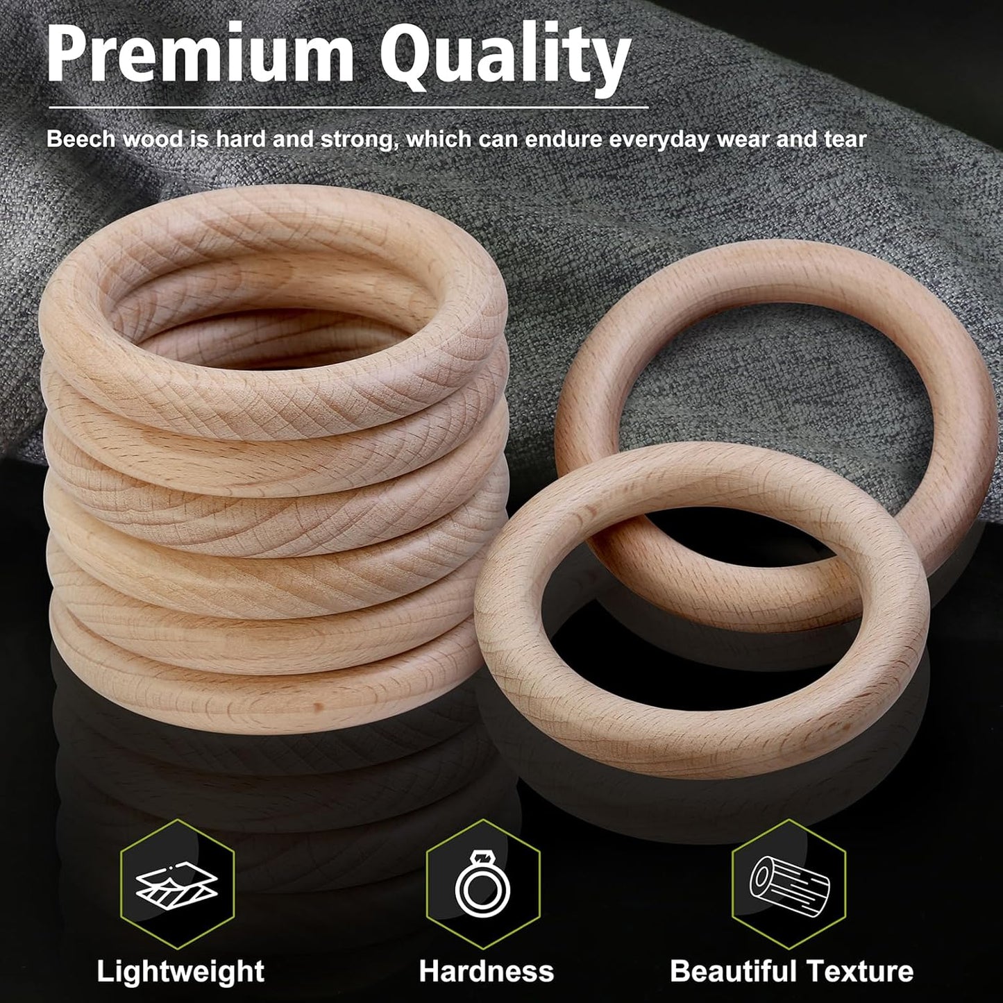 FoDau770 5pcs Natural Beech Wooden Rings, Unfinished Solid Wood Rings Heavy Duty Wood Circles, Macrame Craft Circles for Party, Home Decor & DIY Making - Outer Diameter: 3 Inch