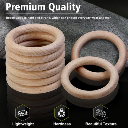 FoDau770 5pcs Natural Beech Wooden Rings, Unfinished Solid Wood Rings Heavy Duty Wood Circles, Macrame Craft Circles for Party, Home Decor & DIY Making - Outer Diameter: 3 Inch