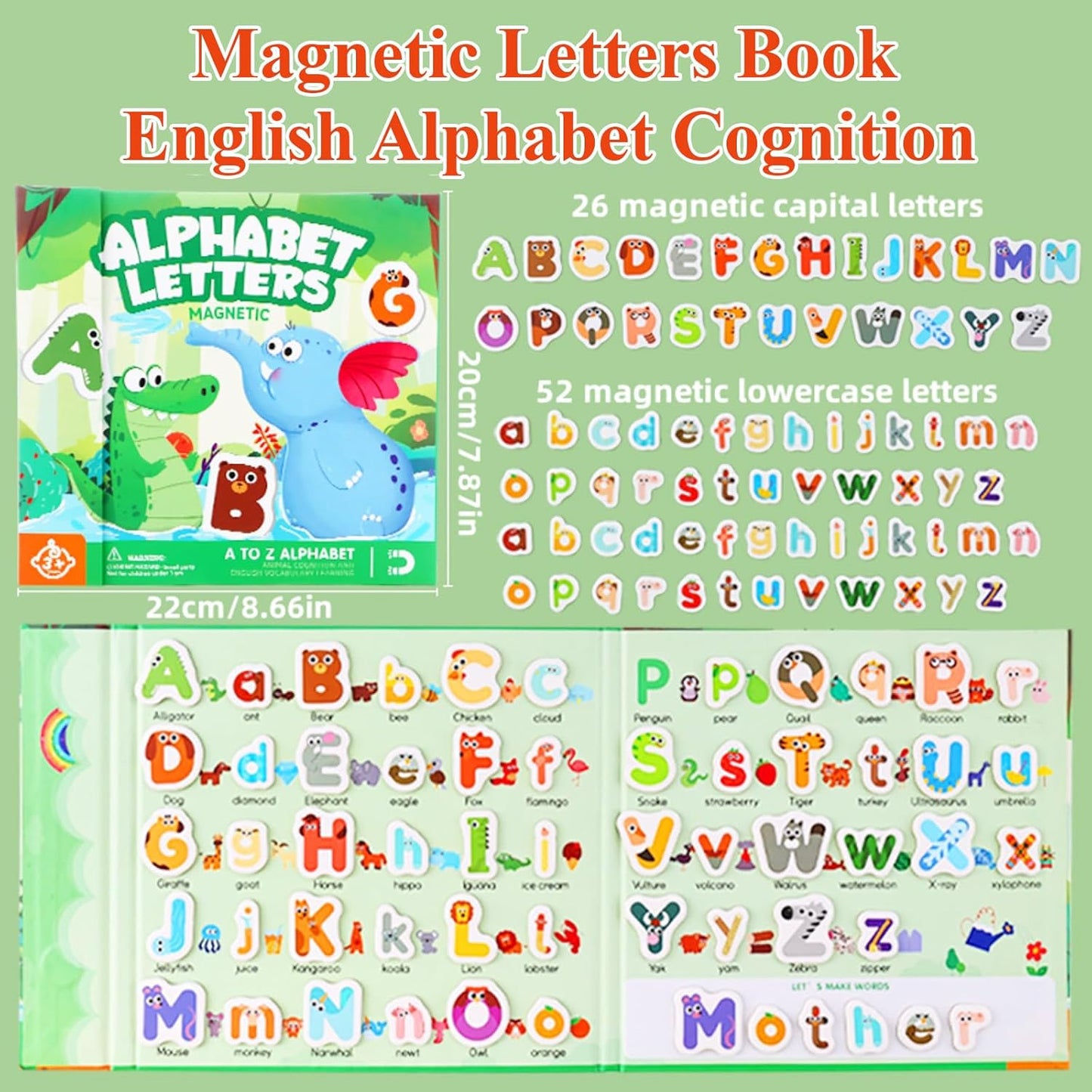 Magnetic Fraction Playbook & Fraction Manipulatives Set, Montessori Magnetic Fraction Book for Kids Grades K-3, Math Manipulatives with Fraction Tiles and Circles, Educational Fraction Games & Puzzle