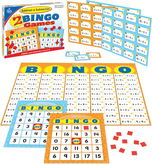 Carson Dellosa Education Addition and Subtraction Bingo Board Games, Adding and Subtracting Math Facts for Kids Ages 5+, Kindergarten Learning Activities, 3-36 Players