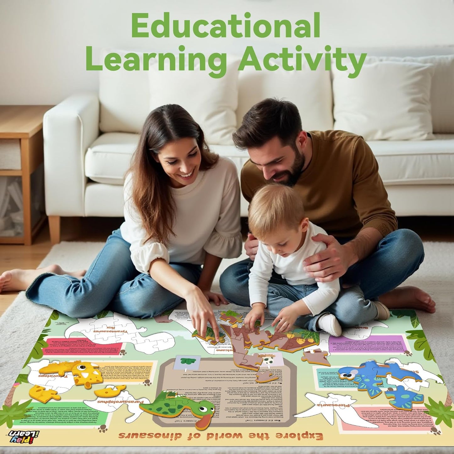 iPlay, iLearn Floor Puzzle for Kids Ages 3-5 4-6, Dinosaur Jigsaw Puzzle, 52Pcs Wooden Jumbo Dinos Animal Puzzles Game, Toddler Educational Learning Toy, Preschool Birthday Gifts for Boy Girl Child