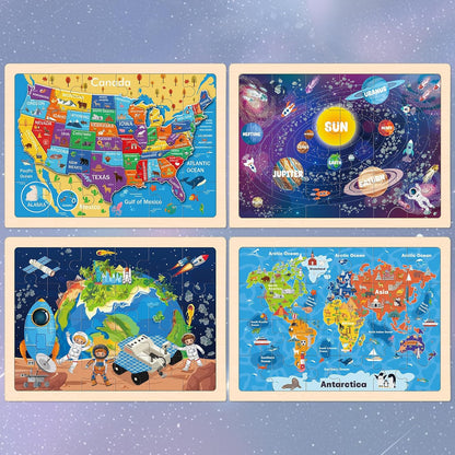 Puzzles for Kids Ages 4-6, 4 Packs 24 Pcs Wooden Jigsaw Puzzles for Toddlers Ages 2-4, Preschool Educational Vehicle Puzzle Toys Gifts for 3 4 5 6 Boys Girls