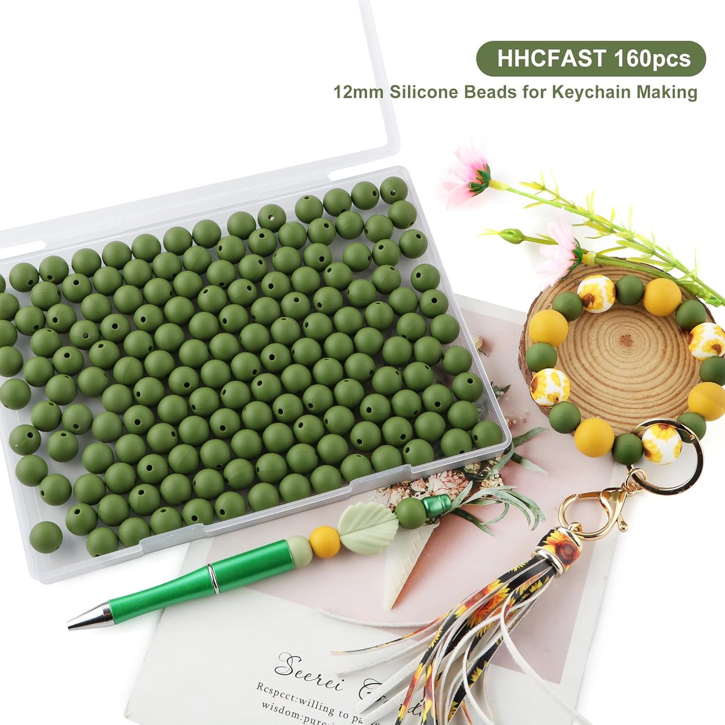 65Pcs 19mm Silicone Beads for Keychain Making Bracelet Necklace, Bulk Round Silicone Beads for Pens（Christmas Green） - Colors B