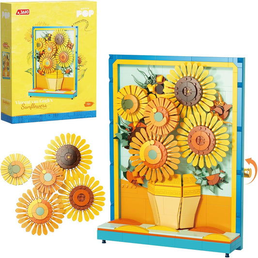 Rotatable Sunflower Building Set,Sunflowers Table Art Painting Frame,Home Office Table Centerpiece Decor,Gifts for Her Him Girls 14+
