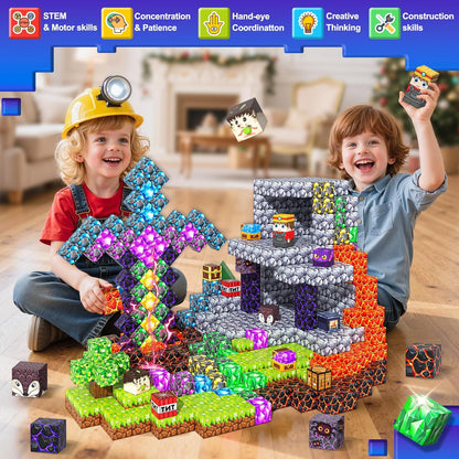 Magnetic Blocks, Build Mine Magnet World Forest Farm Edition, Magnetic Building Blocks for Kids Ages 4-6 6-8 8-12, Sensory STEM Toys for Boys & Girls