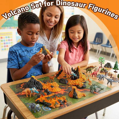 Aydinids 6 Pcs Mini Volcano Model with 12 Pcs Mini Dinosaur Figurines Plastic Dinosaurs Figurines Artificial Volcano Set for Dinosaur Cake Topper Birthday Gifts Party Supplies