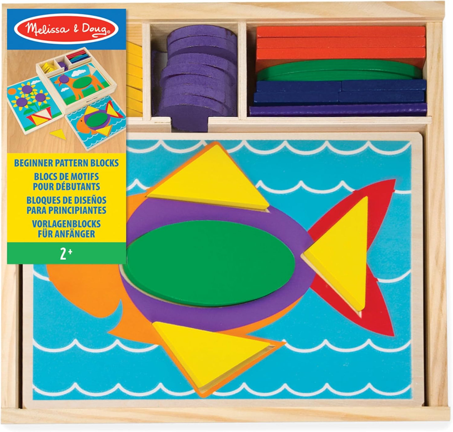 Melissa & Doug Beginner Wooden Pattern Blocks Educational Toy (5 Double-Sided Scenes and 30 Shapes, Great Gift for Girls and Boys - Best for 3, 4, and 5 Year Olds)