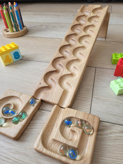 Wooden Marble Run Track “Wind” Race Machine Set Wooden Maze Board Ball Run Montessori Gift for Kids Wave Course Winding Track Toy