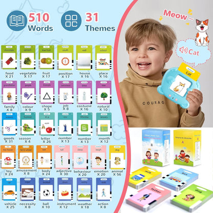 Spanish & English Talking Flash Cards for Toddler, Bilingual Flash Cards Learning Montessori Toys with 224 Sight Words, Speech Therapy Toys for Children Sensory Preschool Education