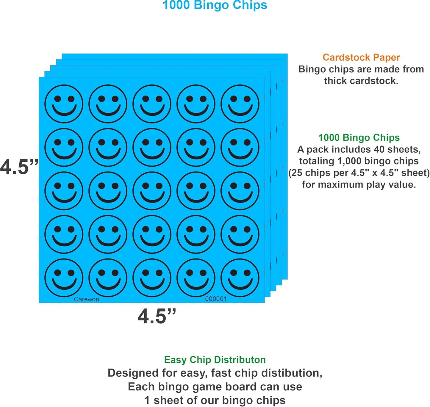 1000 Bingo Chips, Blue, 3/4", Counting Chips, Math Counter, Reusable or Disposable