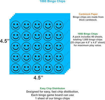 1000 Bingo Chips, Blue, 3/4", Counting Chips, Math Counter, Reusable or Disposable