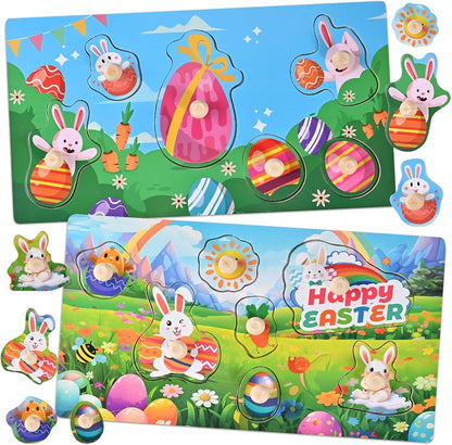 Wooden Peg Puzzles for Toddlers 1-3, 2 Pcs Montessori Puzzles, Animal & Sea Themes Puzzles, Great Preschool Educational Learning Gifts for Girls and Boys
