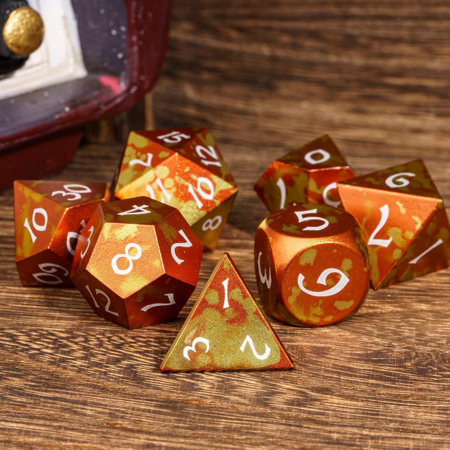 UDIXI Steampunk Metal Dice Set, 7 Die Polyhedral DND Dice Set for D&D Role Playing Game and Math Teaching (Ancient Copper)