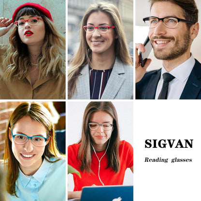 SIGVAN Ladies Cat Eye Reading Glasses 5 Pairs Blue Light Blocking Spring Hinge Fashion Pattern Print Readers for Women