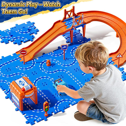 Toddler Puzzles Track Cars Toys for Kids, Boys and Girls Age 3-5 4-7, Floor Puzzle Race Track with Cars and Road Signs, Birthday Toy Games for 3 4 5 6 7 8 Year Old Birthday Gifts
