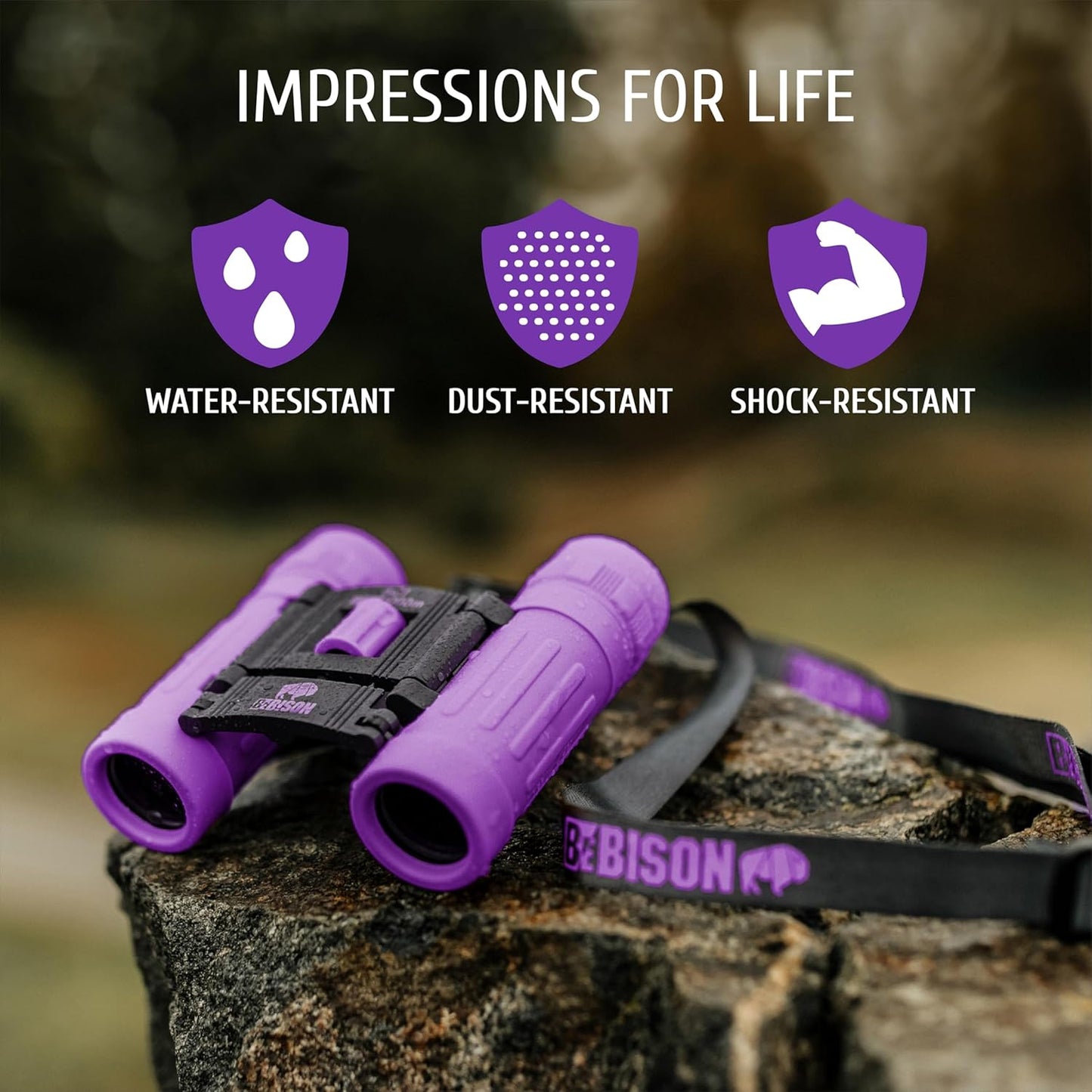 BeBison Binoculars for Kids - 8x21 High Resolution Real Optics - Compact Folding Shockproof Kids Binoculars for Bird Watching - Spy Games - Outdoor Play for Boys and Girl