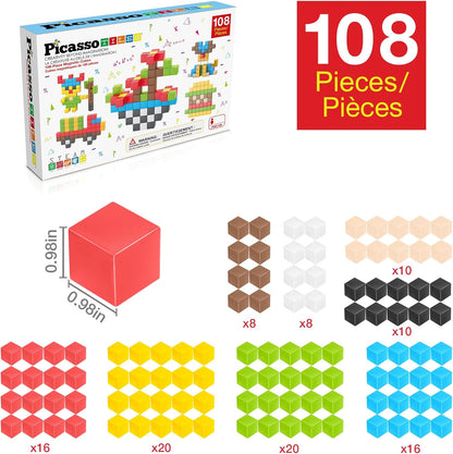 PicassoTiles 60pc Magnetic Puzzle Cube Building Set 1 Inch 3D Blocks STEM Construction Toy for Toddlers Kids Boys Girls Age 3+ Montessori Learning Travel Sensory Gift with Educational Idea Book PMC60
