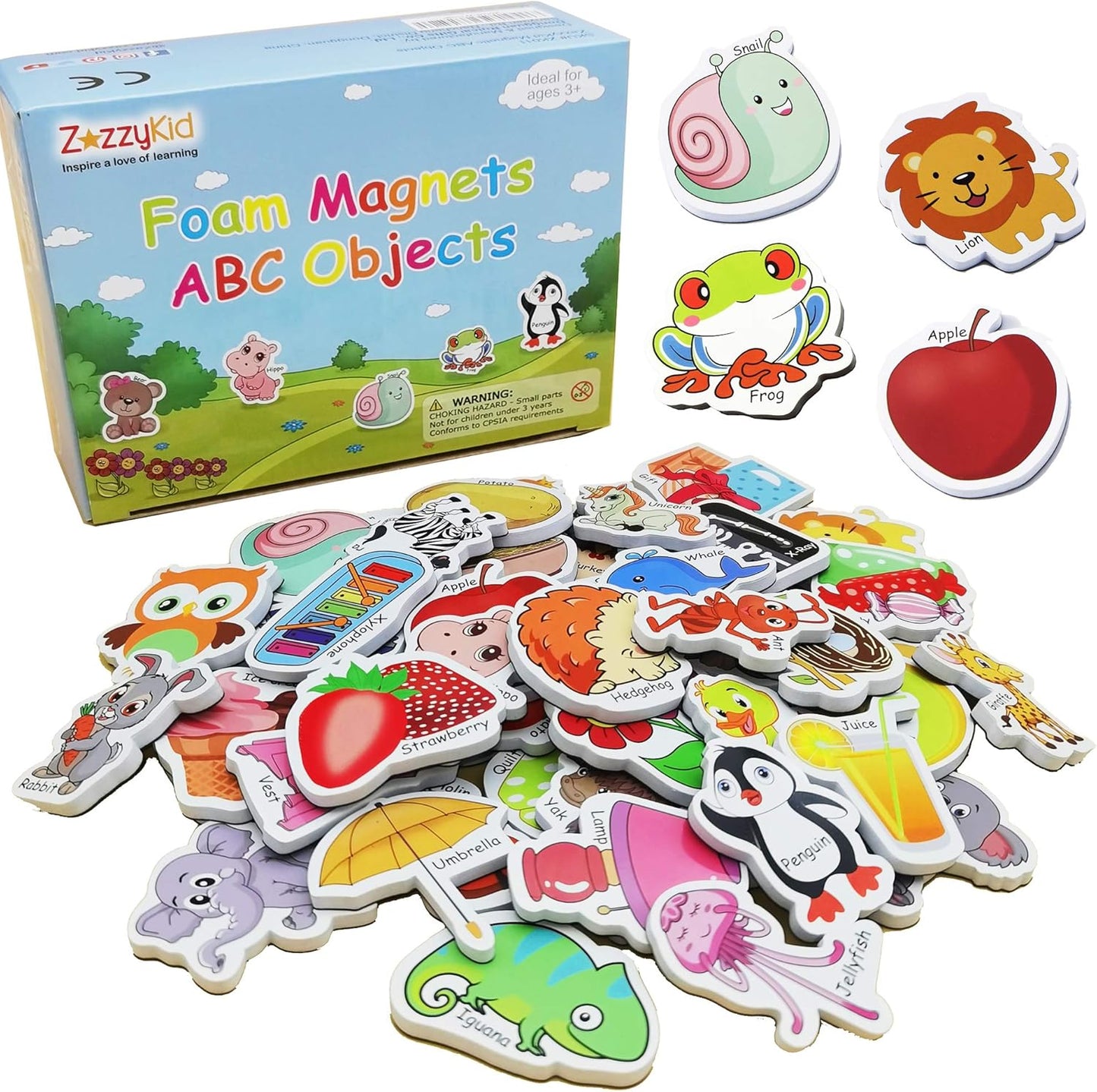 ZazzyKid Magnetic Foam Objects for Kids: 52 Toys of ABC Alphabet for Baby Early Education Fridge Magnets