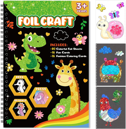 Foil Craft Bugs Butterfly DIY Art Fun Kits Set, No Mess Creative Foil Art Drawing Game for Kids, Birthday Gifts Crafts Supplies Travel Toys for Girls Boys Ages 4-9