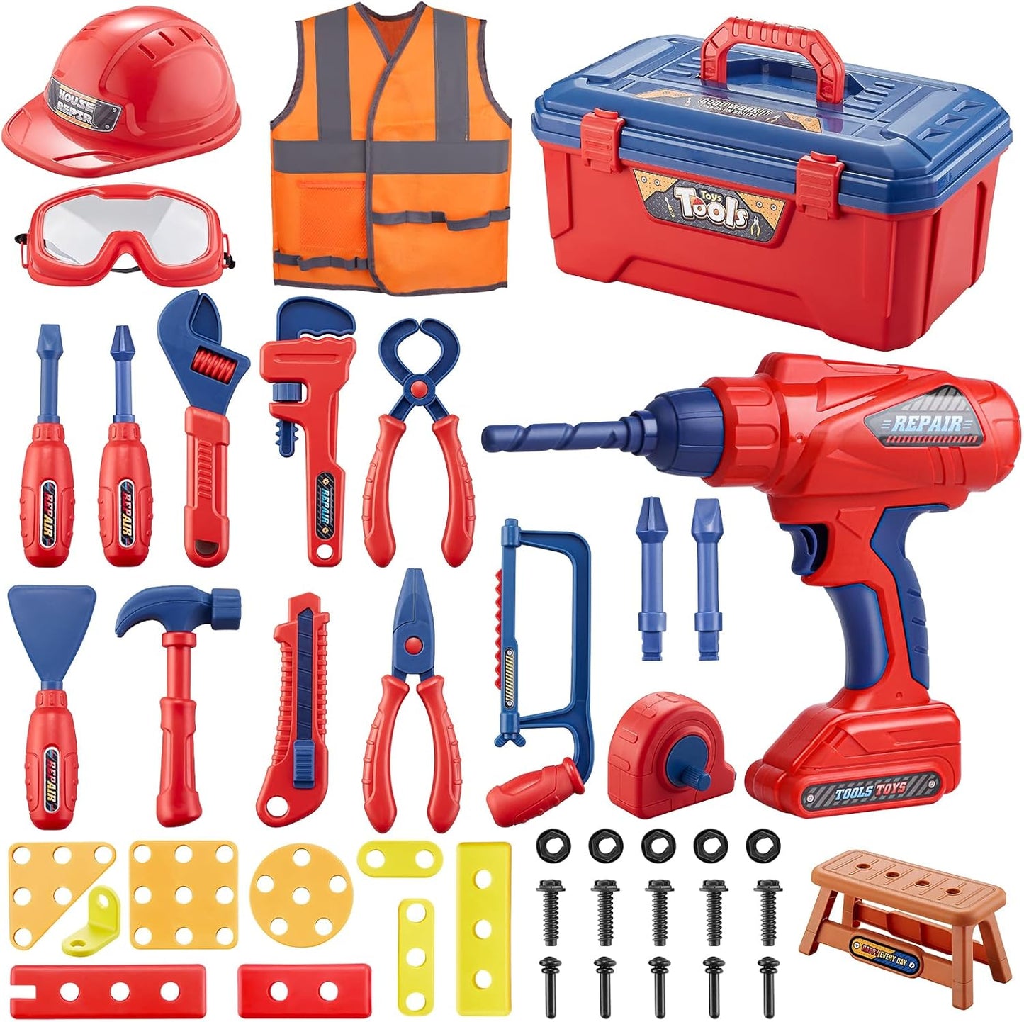 Kids Tool Set,MAGIC4U Toddler Tool Set with Tool Bag,11 Tools Equipements,Pretend Play Construction Kits for Kids Age 3-6 Years Old,Toddler Boy Toys