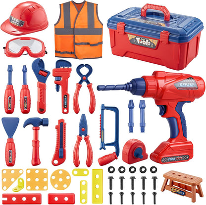 Kids Tool Set,MAGIC4U Toddler Tool Set with Tool Bag,11 Tools Equipements,Pretend Play Construction Kits for Kids Age 3-6 Years Old,Toddler Boy Toys