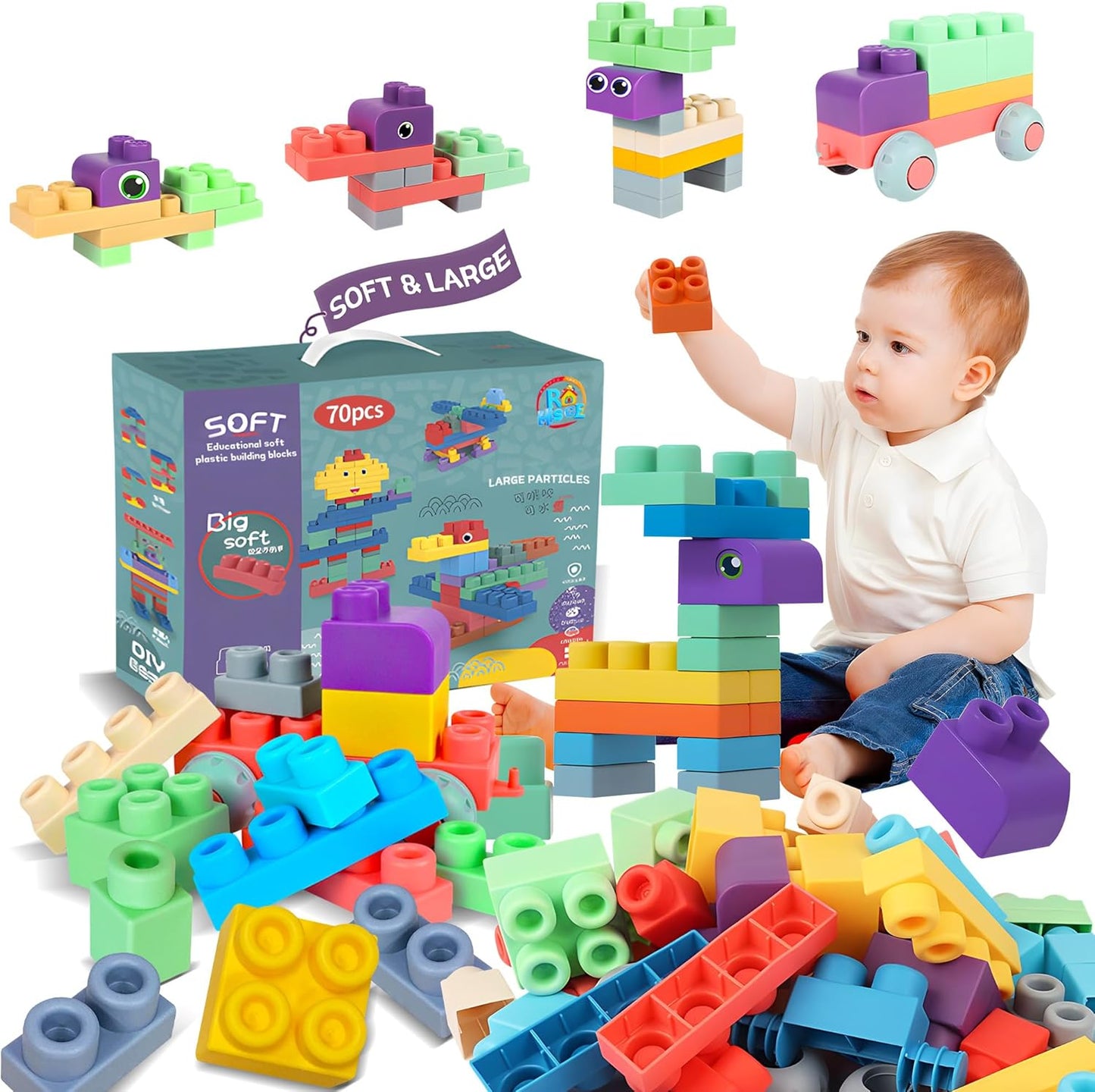 Soft Building Blocks for Toddlers, Large Building Blocks Stacking Blocks for Babies 6 Months and Up Stem Toddler Gifts, Teething Toys, 40 PCS