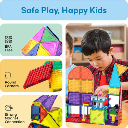 PicassoTiles 333pcs Magnetic Brick Tile and Magnetic Tile Combo Set, Action Figures included, Building Blocks STEM Toys, Educational Montessori Preschool Toddler classroom learning toys, Kids activity