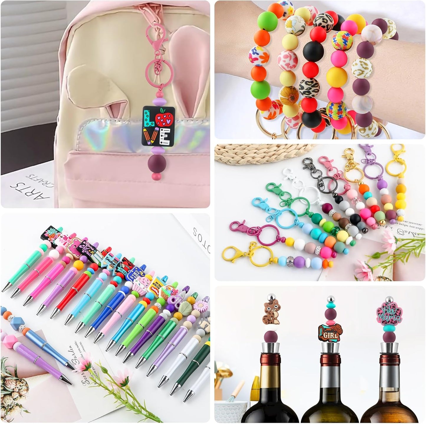 65Pcs 19mm Silicone Beads for Keychain Making Bracelet Necklace, Bulk Round Silicone Beads for Pens（Christmas Green） - Colors A