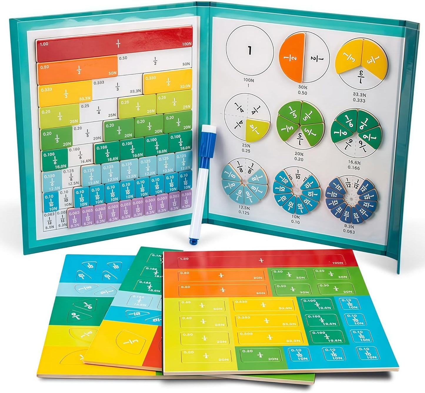 Magnetic Fraction Demonstration Book - Magnetic Fraction Manipulatives Tiles Educational Book for Kids (1 Set)