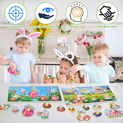 Wooden Peg Puzzles for Toddlers 1-3, 2 Pcs Montessori Puzzles, Animal & Sea Themes Puzzles, Great Preschool Educational Learning Gifts for Girls and Boys