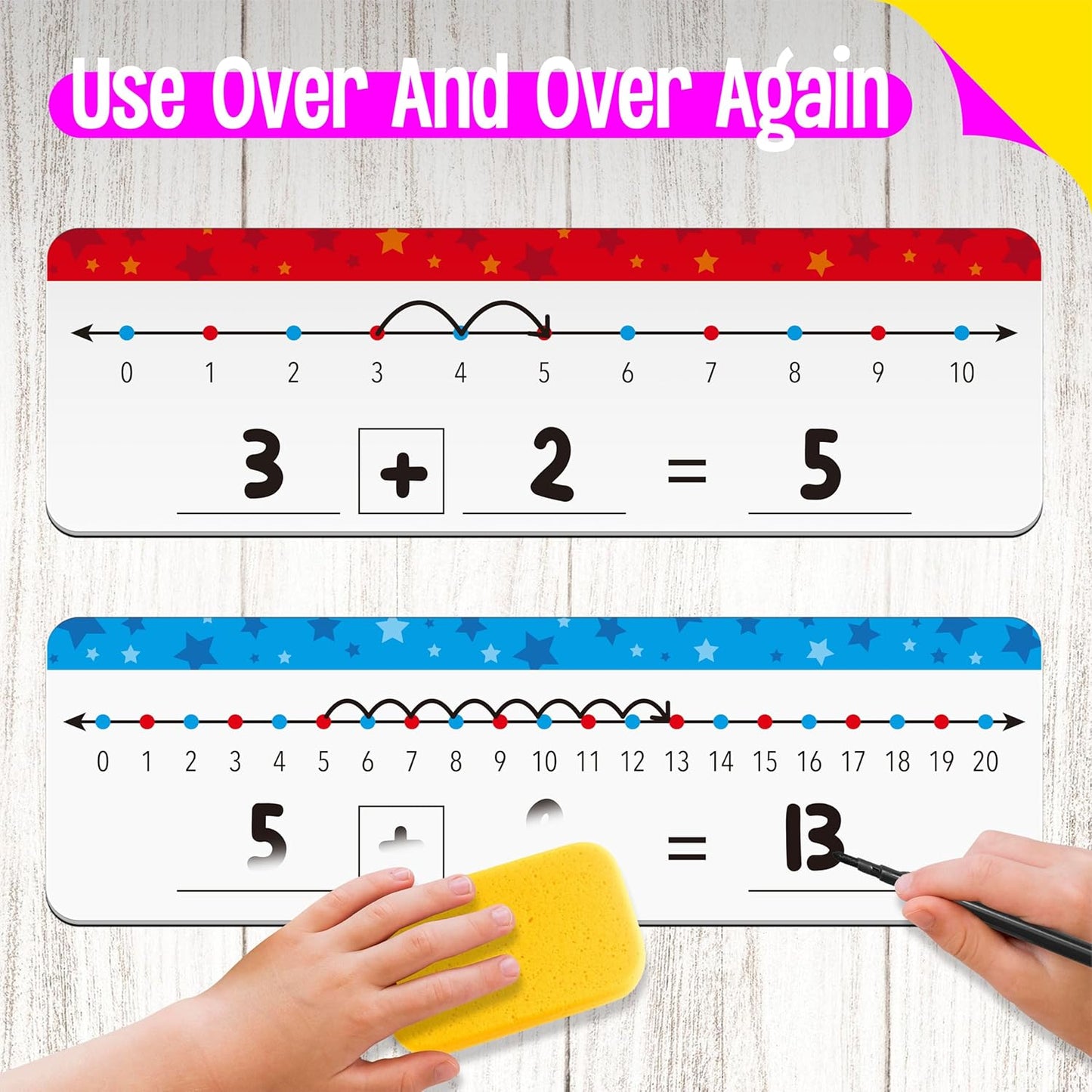 8 Packs Magnetic Number Line Boards, Dry Erase Writable and Erasable Math Board Addition & Subtraction White Board Magnets for Kids, Students, Classroom and Home (Each Measures 12” x 3.5”)