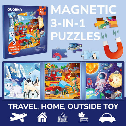QUOKKA Travel Magnetic Puzzles for Toddlers 1-3 – 20+Pcs Farm Toy Game with Extra-Long Play Book – Fun Travel Game for Kids Ages 3-5 – Strong Magnets for Car Activities – Fun Toddler Puzzle Ages 2-4