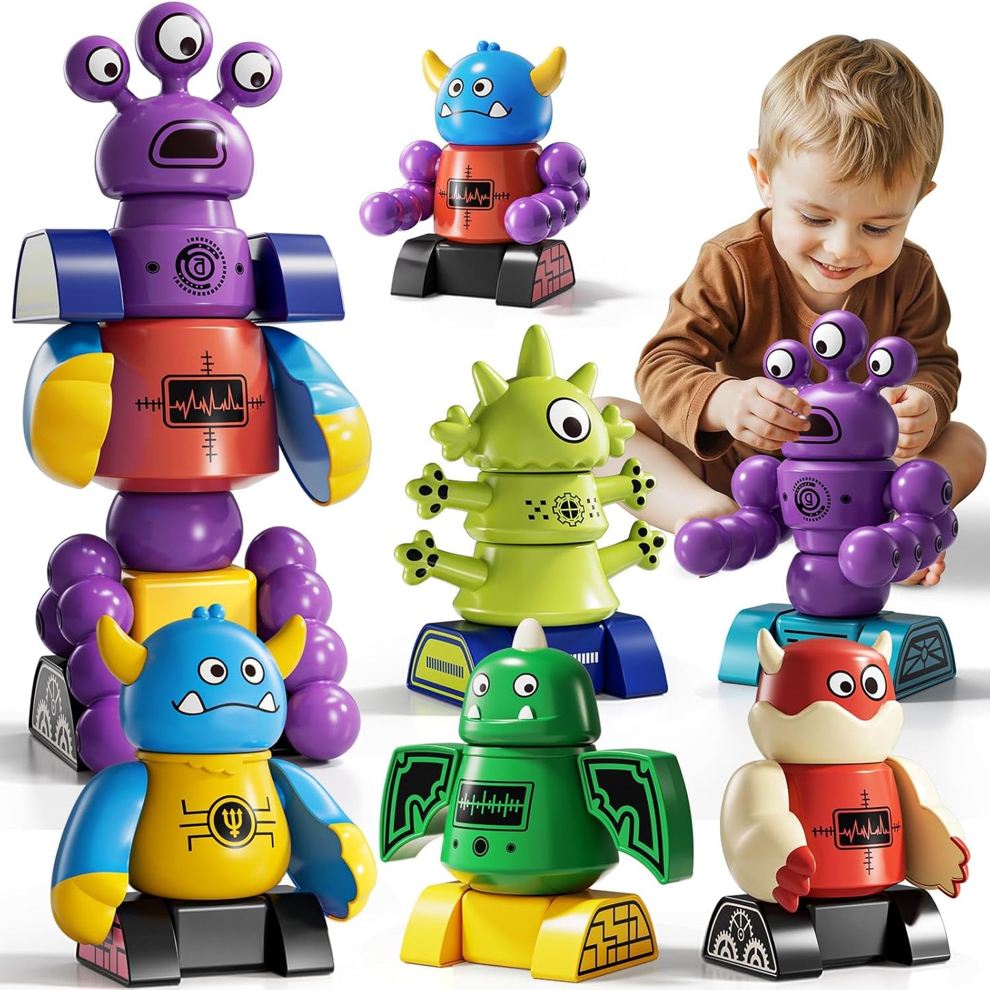 Magnets Robot Building Toys for Kids Ages 3-5 4-8 - 106 PCS Monsters Toys Robot Stacking Building Blocks Set with Storage Box, Creative Learning Christmas and Birthday Gifts for Boys Girls 2-4