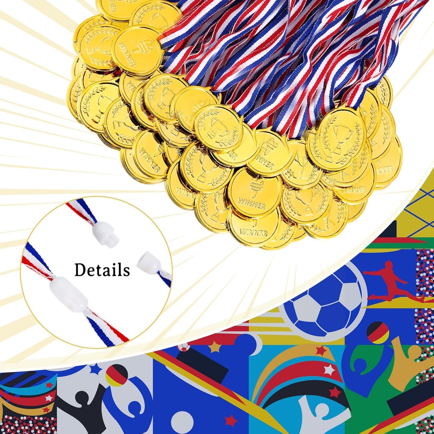 Caydo Gold Medals for Kids, Plastic Medals for Awards Winner Award Medals for Children's Game Prizes, School Sports Games, Competitions, Family Gatherings(24PCS/100PCS)
