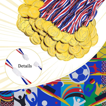 Caydo Gold Medals for Kids, Plastic Medals for Awards Winner Award Medals for Children's Game Prizes, School Sports Games, Competitions, Family Gatherings(24PCS/100PCS)