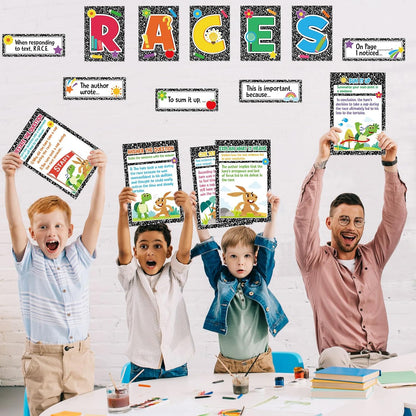 Outus 36 Pcs RACES Writing Strategy Bulletin Board Set, Alphabet Cutout Poster Sentence Starters Cards for Elementary School Classroom, Writing Display Wall Decoration Teacher Supply(Greenery)