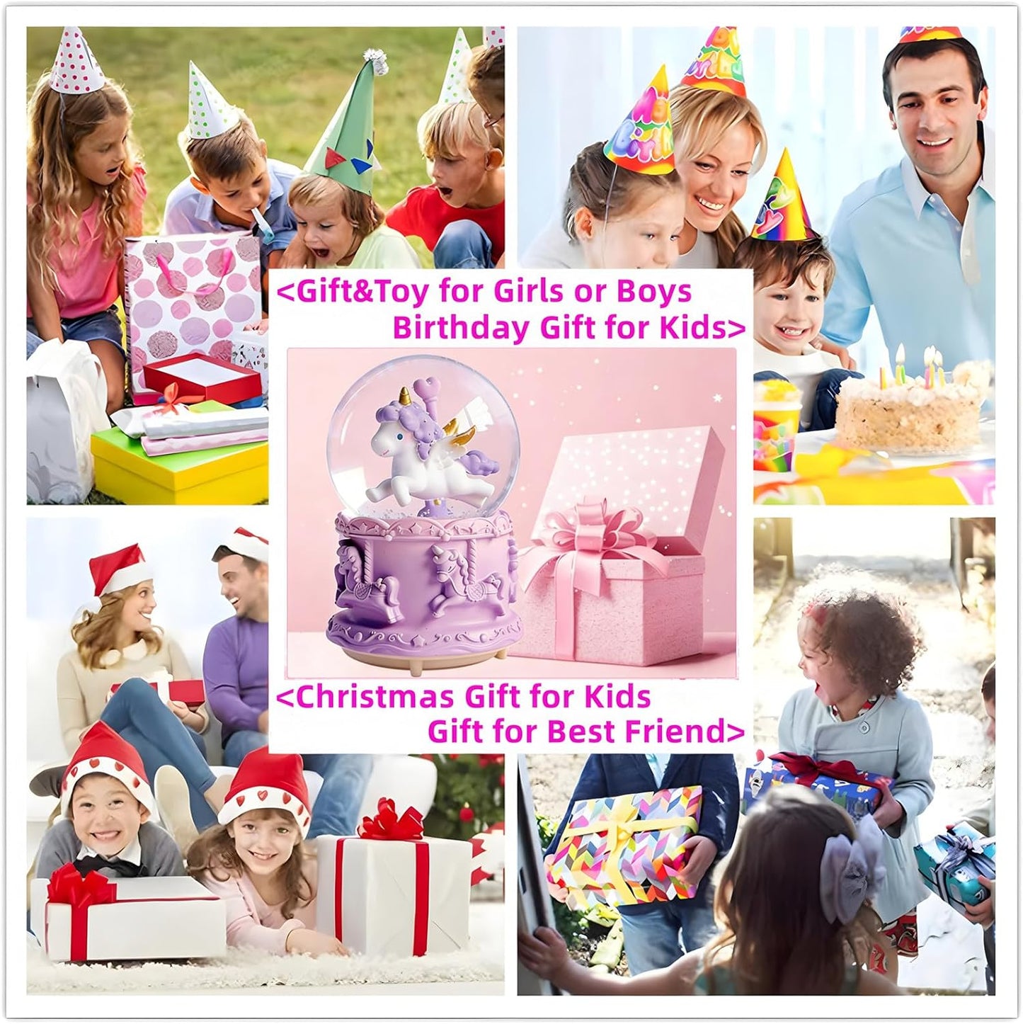 Unicorn Snow Globes for Girl,6.5IN Pink Music Snowglobes with LED Lights and Automatic Snowfall,Home Decor Glass Ball for Kids Bedroom Birthday for 5-18 Year Old Girl(6.5x4.1IN