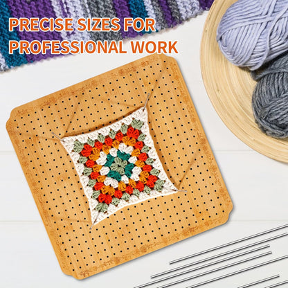 CraftyManor 7.6 in Blocking Boards for Crochet Projects with Rose Pattern, Crochet Blocking Board with Pegs, Granny Square Blocking Board with 20 Stainless Steel Pegs, Bamboo